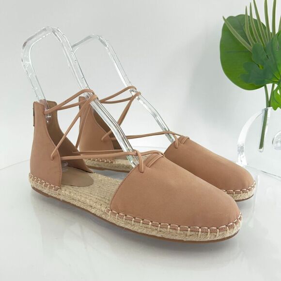 Eileen Fisher Women's Espadrille Shoe Size 10 Elastic Lace Ankle Strap Flat Tan - Picture 1 of 14